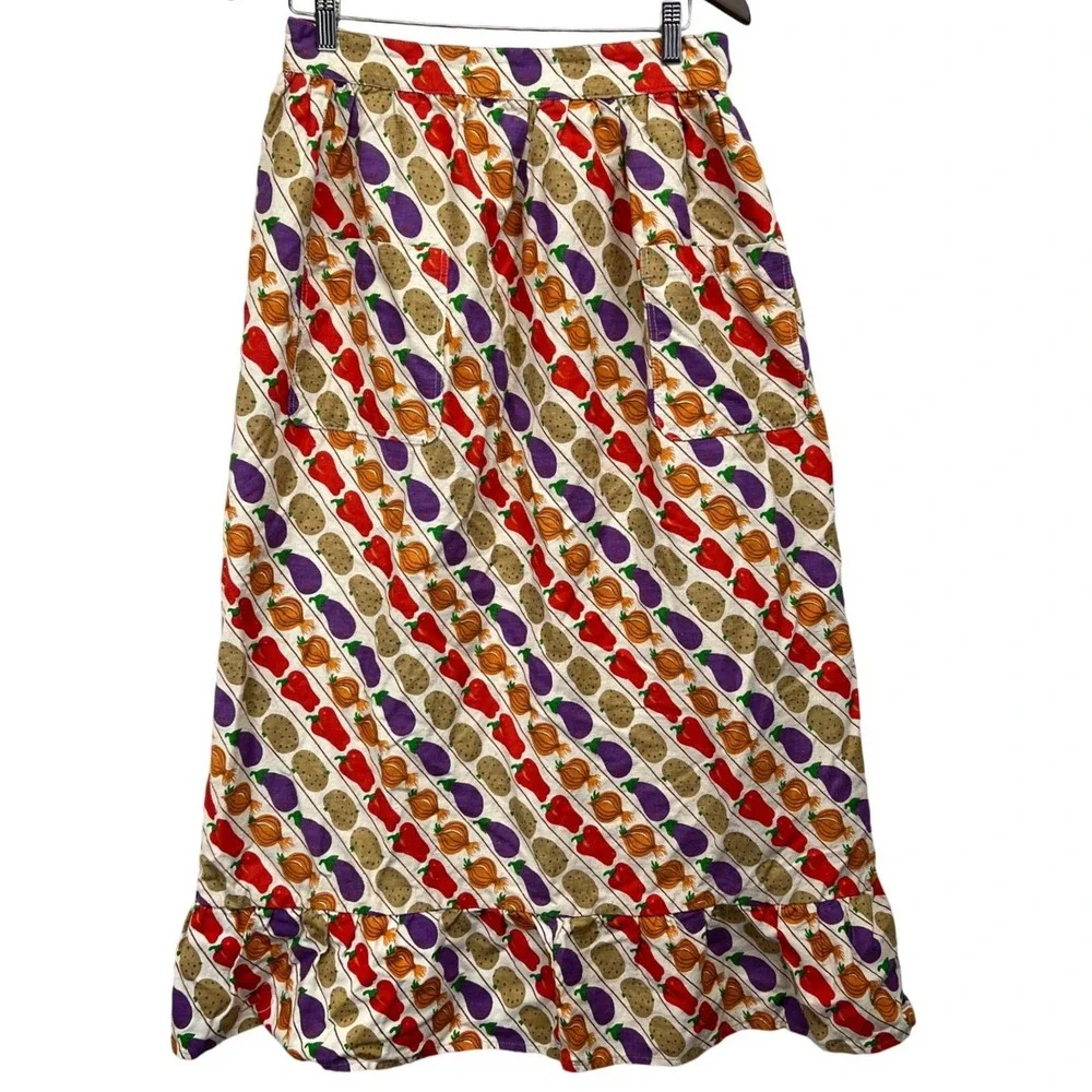 Vintage 70s PERLA MEYERS Apron‎ Maxi Garden Vegetables Homestead Retro Kitchen